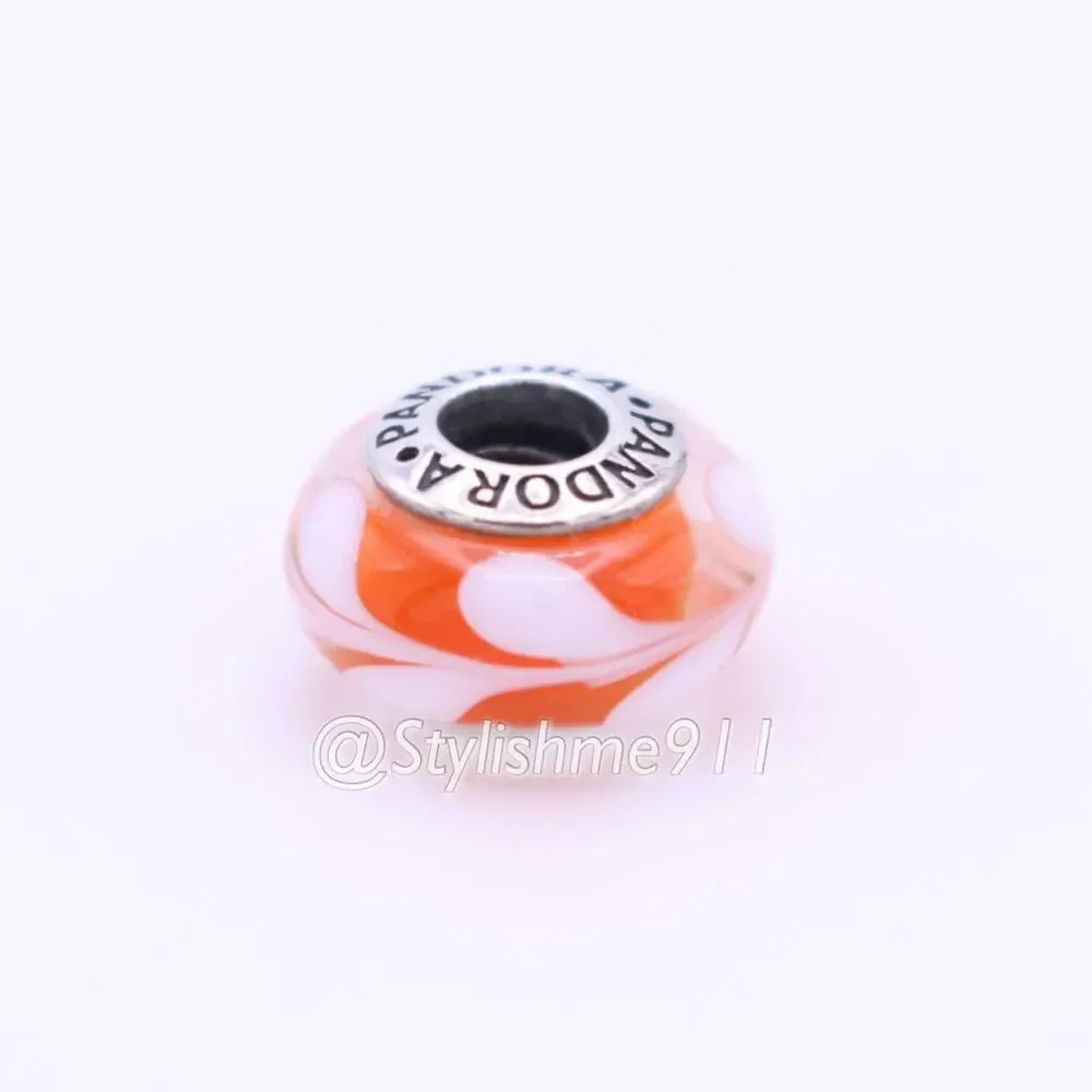 Authentic PANDORA Retired Orange Swirls Glass Charm